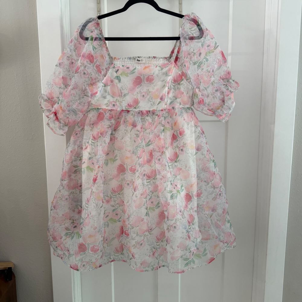 Baltic Born Loom Floral Organza PuffSleeve Babydoll Mini Dress L NWT Cottagecore